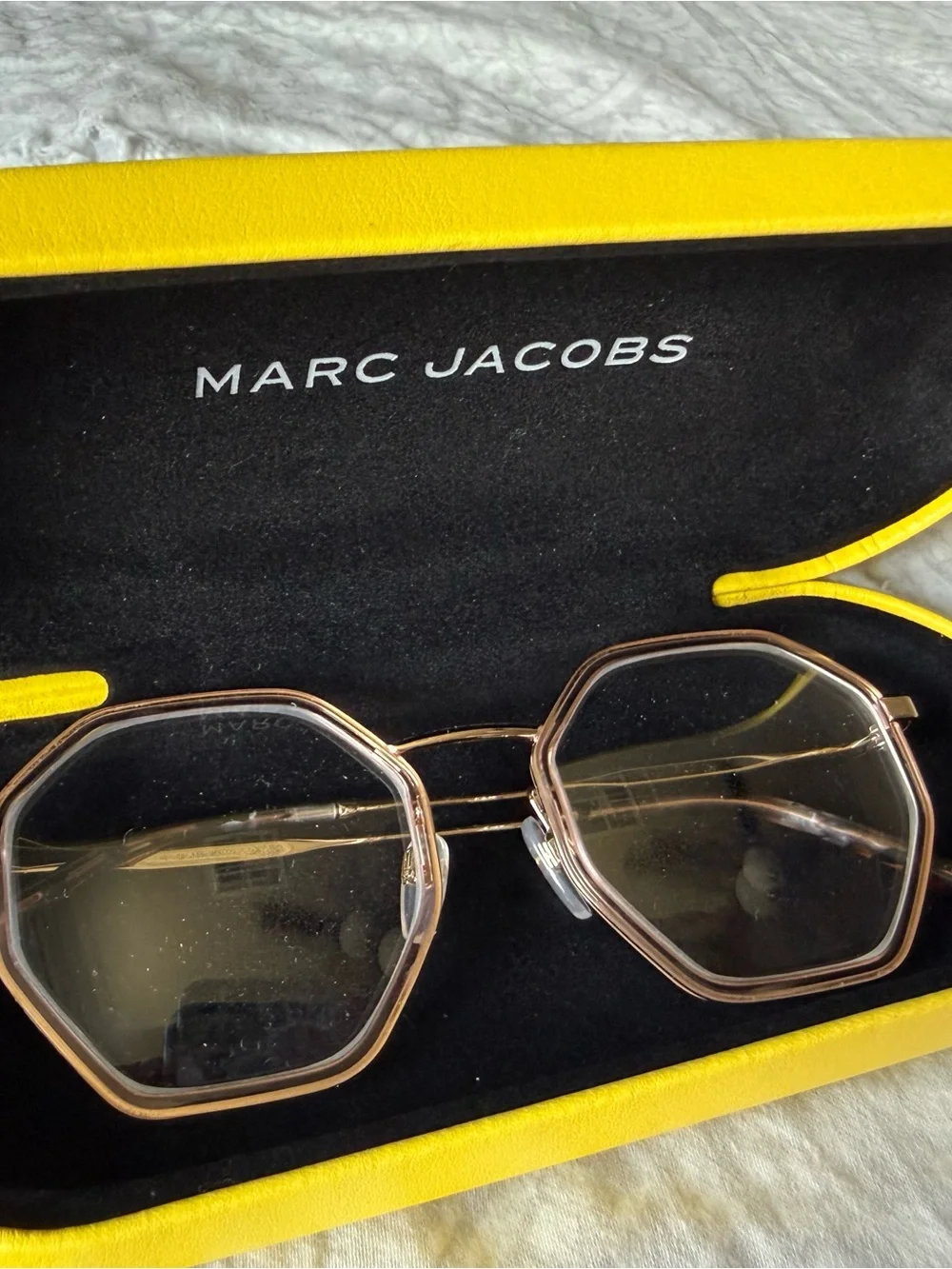 Marc Jacobs Gold Octagonal Metal Frame Sunglasses with Brown Lenses
